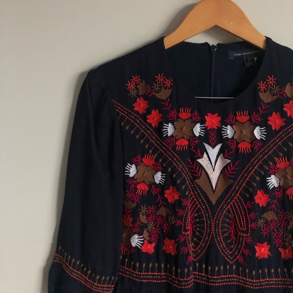 Navy Embroidered French Connection Dress - Picture 2 of 7